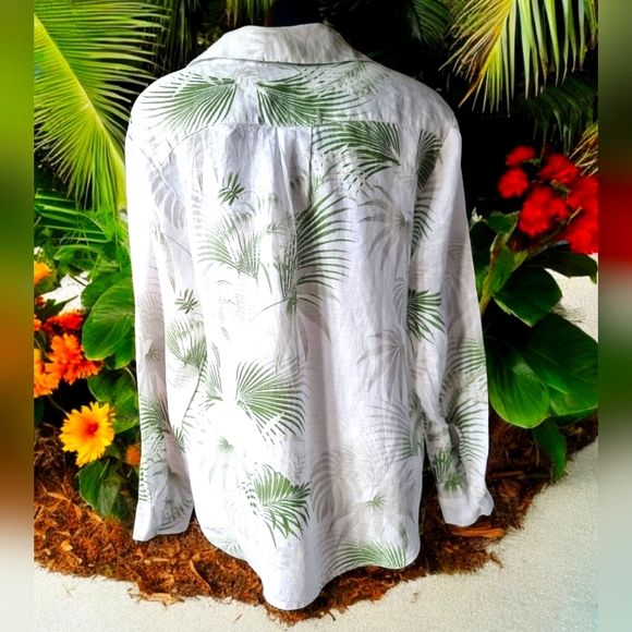 🆕️ FOCUS 100% Linen Tropical Long Sleeve Unisex Button Down Shirt - Picture 3 of 8